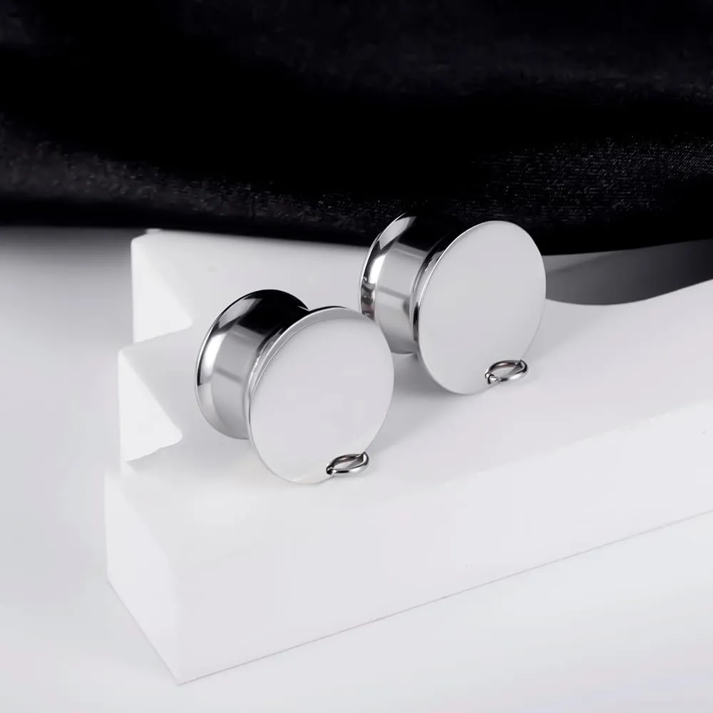 1 Pair Stainless Steel Ear Gauges Plugs - Dangle DIY Tunnel Plugs for Ear Stretching, Body Jewelry Accessories for Men and Women