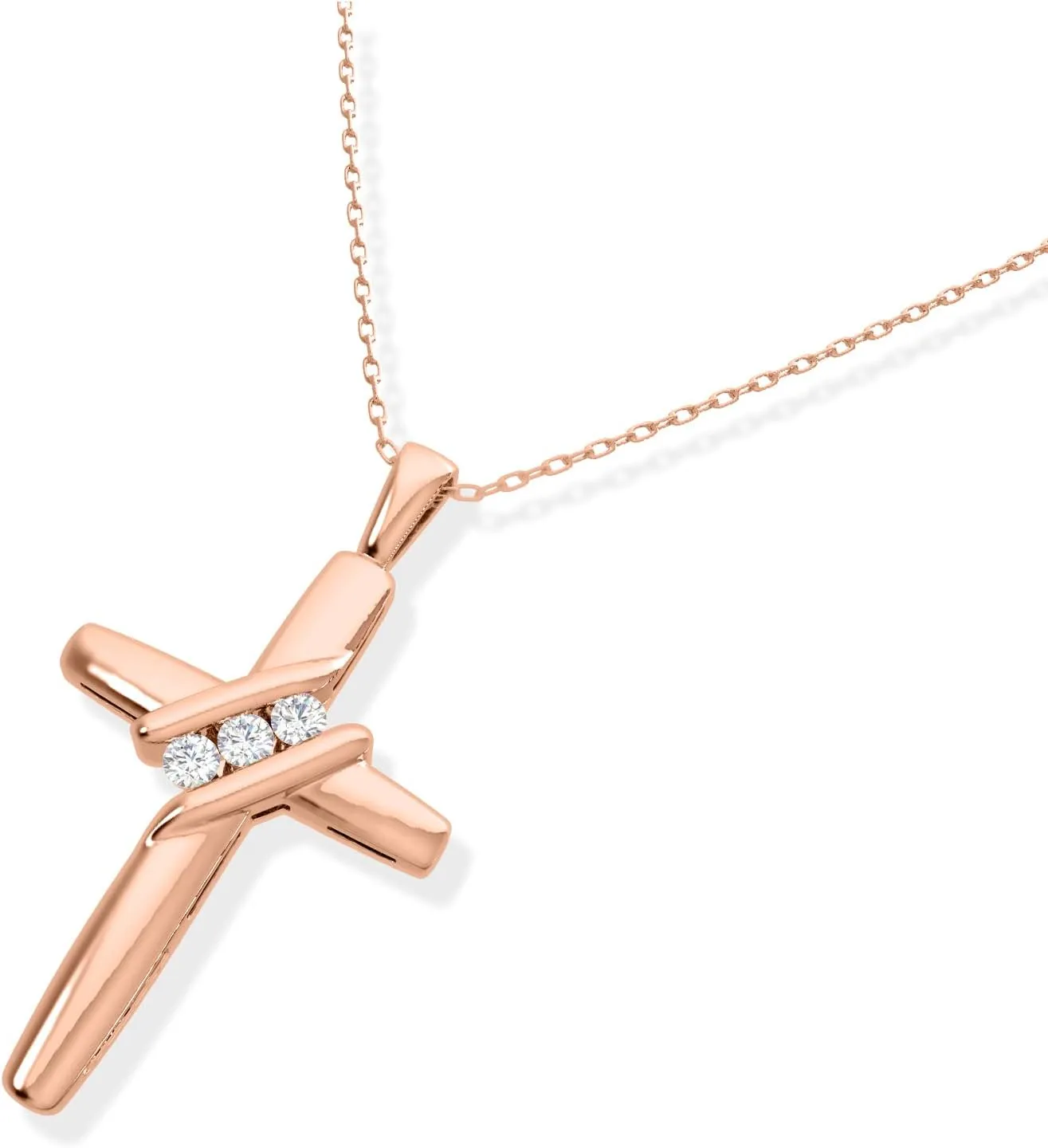 10k Diamond Three-Stone Cross Pendant Necklace Religious Jewelry (0.05cttw, I-J/I2-I3) 18"
