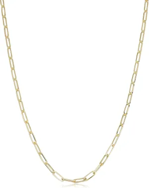 10k Yellow Gold 2.5 mm Paperclip Link Chain Necklace for Women (16, 18, 20, 24, 30 or 36 inch)