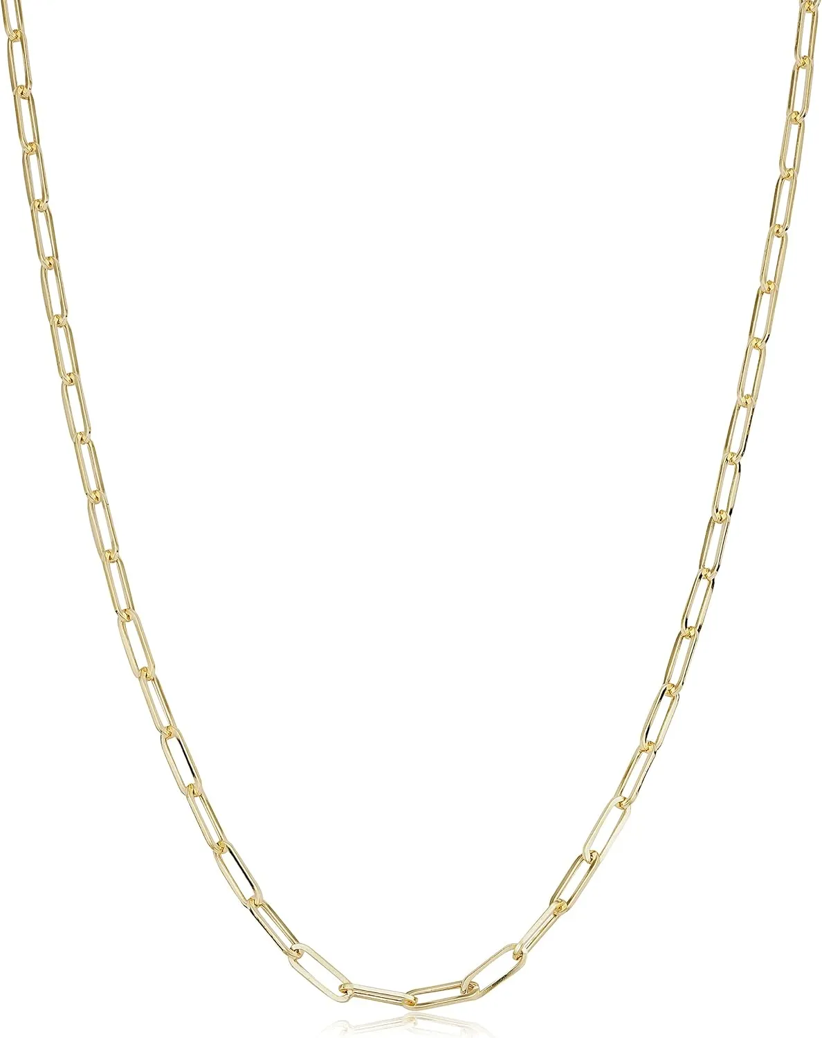10k Yellow Gold 2.5 mm Paperclip Link Chain Necklace for Women (16, 18, 20, 24, 30 or 36 inch)