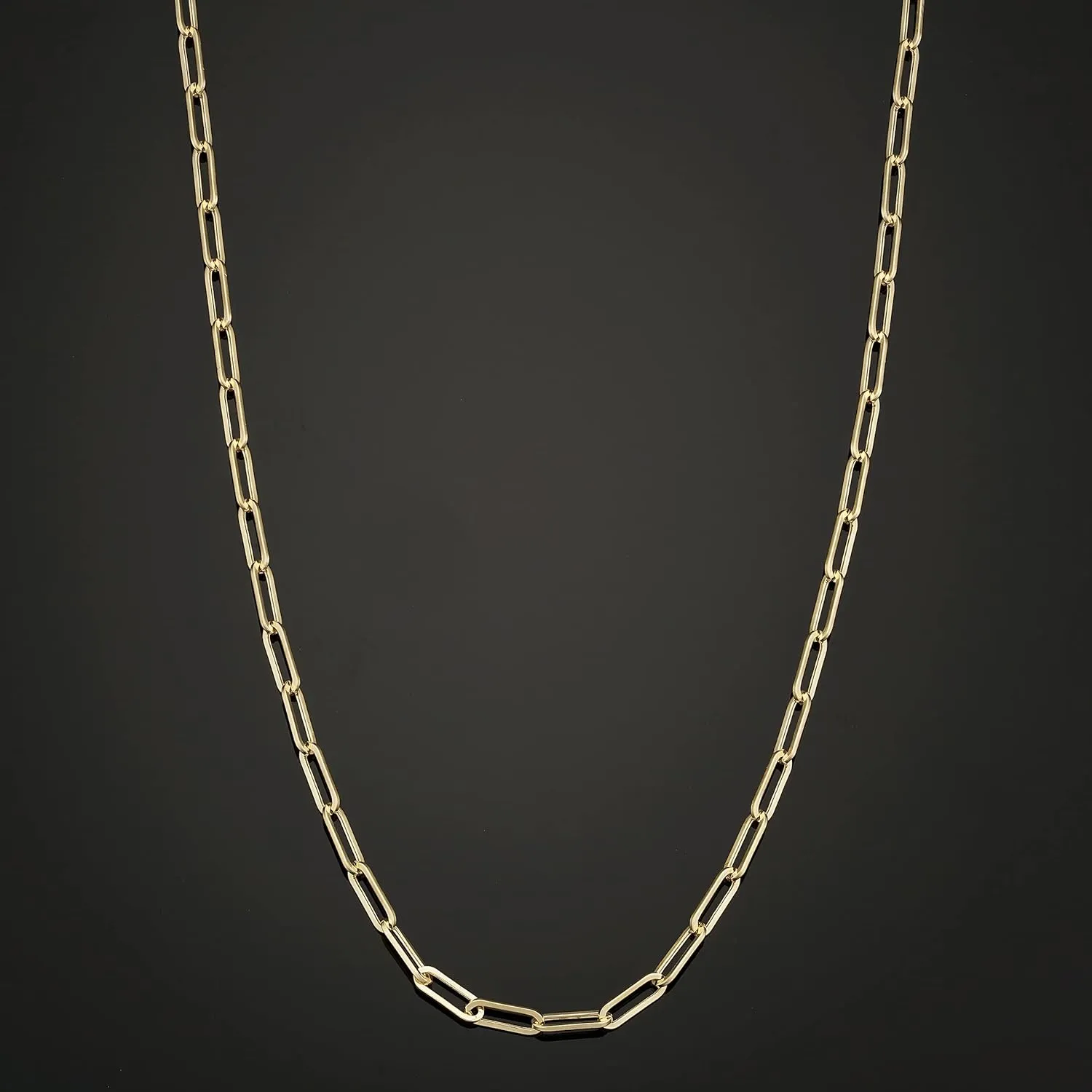 10k Yellow Gold 2.5 mm Paperclip Link Chain Necklace for Women (16, 18, 20, 24, 30 or 36 inch)