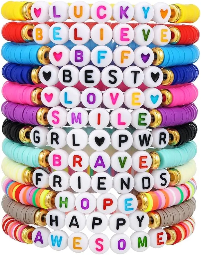 12 PCS BFF BESTIE Clay Bracelets Set Colorful Bff Bead Friendship Bracelets Bulk Stackable Boho Y2K Elastic Layering Bracelets