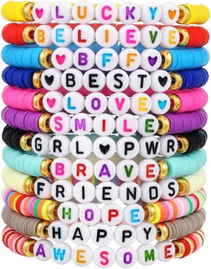 12 PCS BFF BESTIE Clay Bracelets Set Colorful Bff Bead Friendship Bracelets Bulk Stackable Boho Y2K Elastic Layering Bracelets