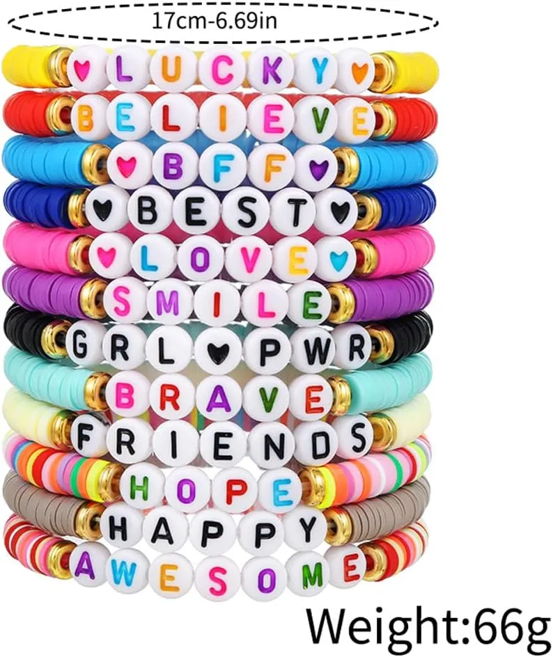 12 PCS BFF BESTIE Clay Bracelets Set Colorful Bff Bead Friendship Bracelets Bulk Stackable Boho Y2K Elastic Layering Bracelets