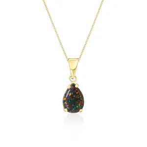14K Gold Black Opal Necklace for Women - Teardrop Necklace - Solid Gold Necklace - Gold Pendant Necklace - Everyday Jewelry - Gold Formal Jewelry - Opal Jewelry for Women