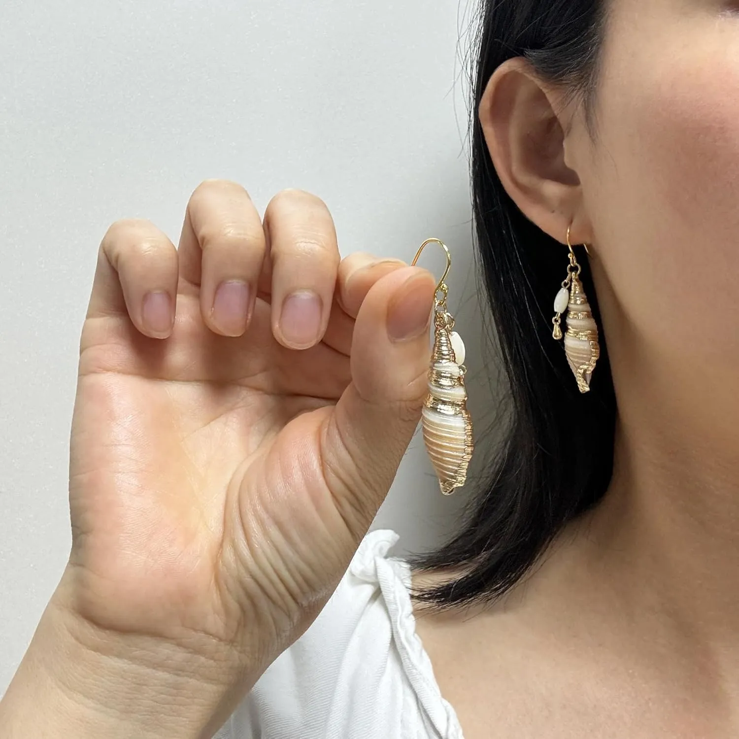 14K Gold Boho Beach Jewelry Ocean Seashell Conch Dangling Drop Earrings for Women, Sterling Silver Hooks