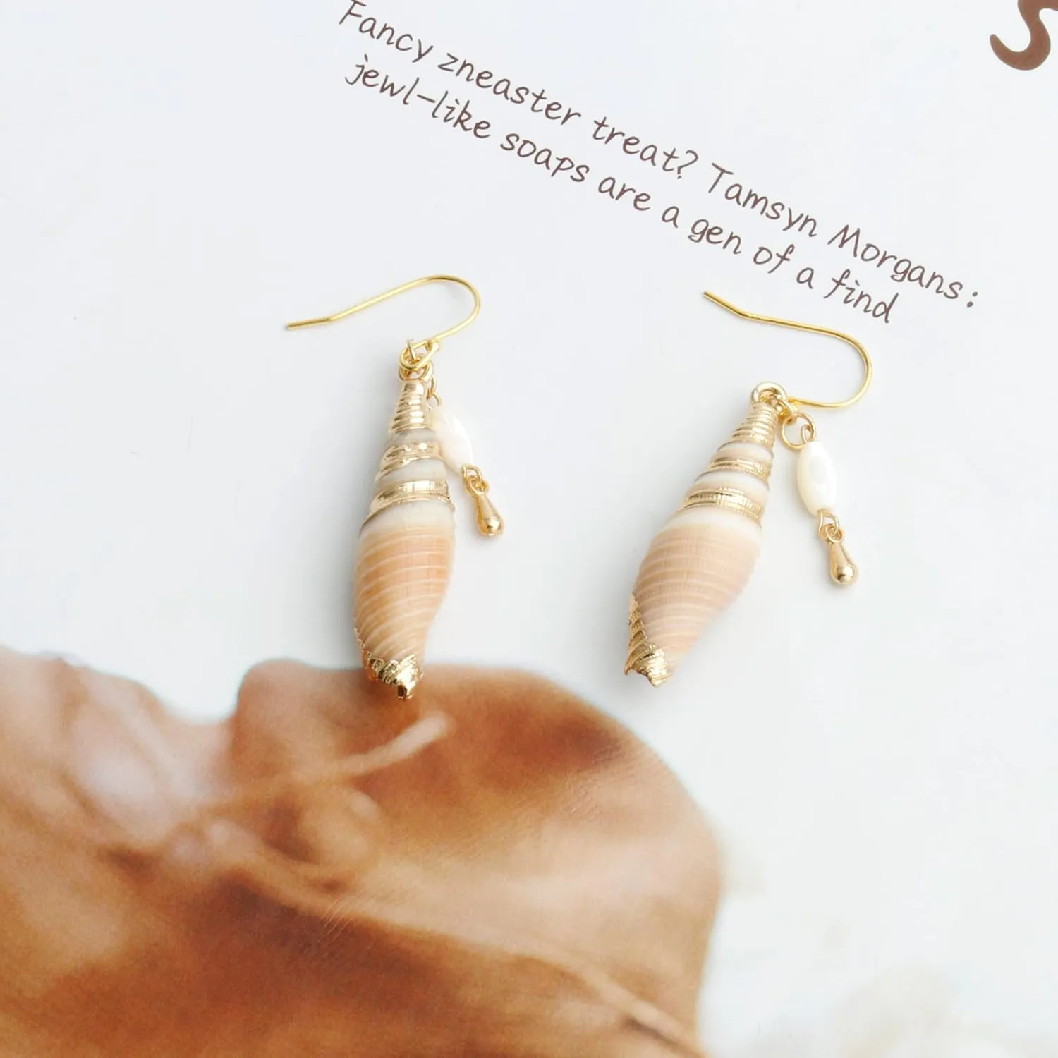 14K Gold Boho Beach Jewelry Ocean Seashell Conch Dangling Drop Earrings for Women, Sterling Silver Hooks