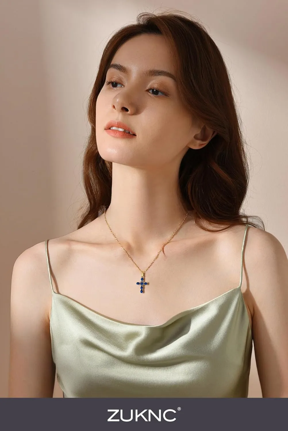 14K Gold Plated Cross Necklace for Women, Cubic Zirconia Pendant, Dainty Religious Jewelry, ValentinesDay Gifts for Her, Stocking Stuffers, Anniversary, Birthday Gifts for Women - Adjustable Chain