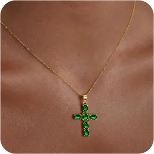 14K Gold Plated Cross Necklace for Women, Cubic Zirconia Pendant, Dainty Religious Jewelry, ValentinesDay Gifts for Her, Stocking Stuffers, Anniversary, Birthday Gifts for Women - Adjustable Chain