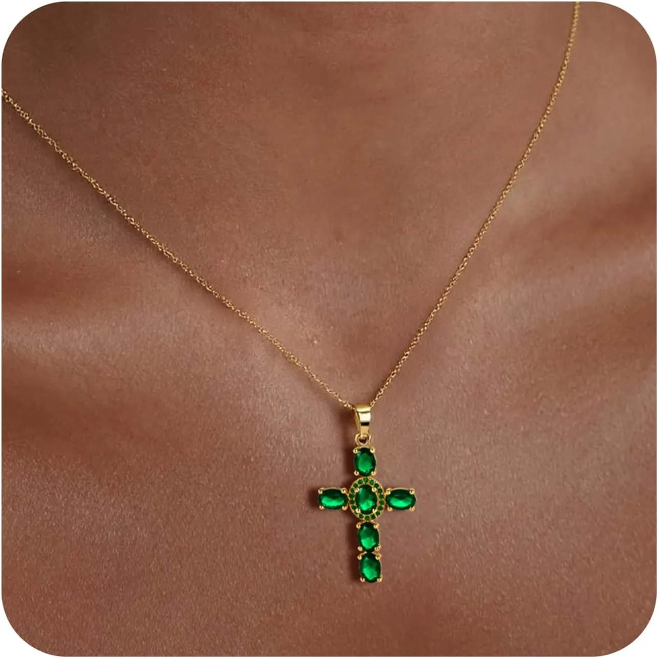 14K Gold Plated Cross Necklace for Women, Cubic Zirconia Pendant, Dainty Religious Jewelry, ValentinesDay Gifts for Her, Stocking Stuffers, Anniversary, Birthday Gifts for Women - Adjustable Chain