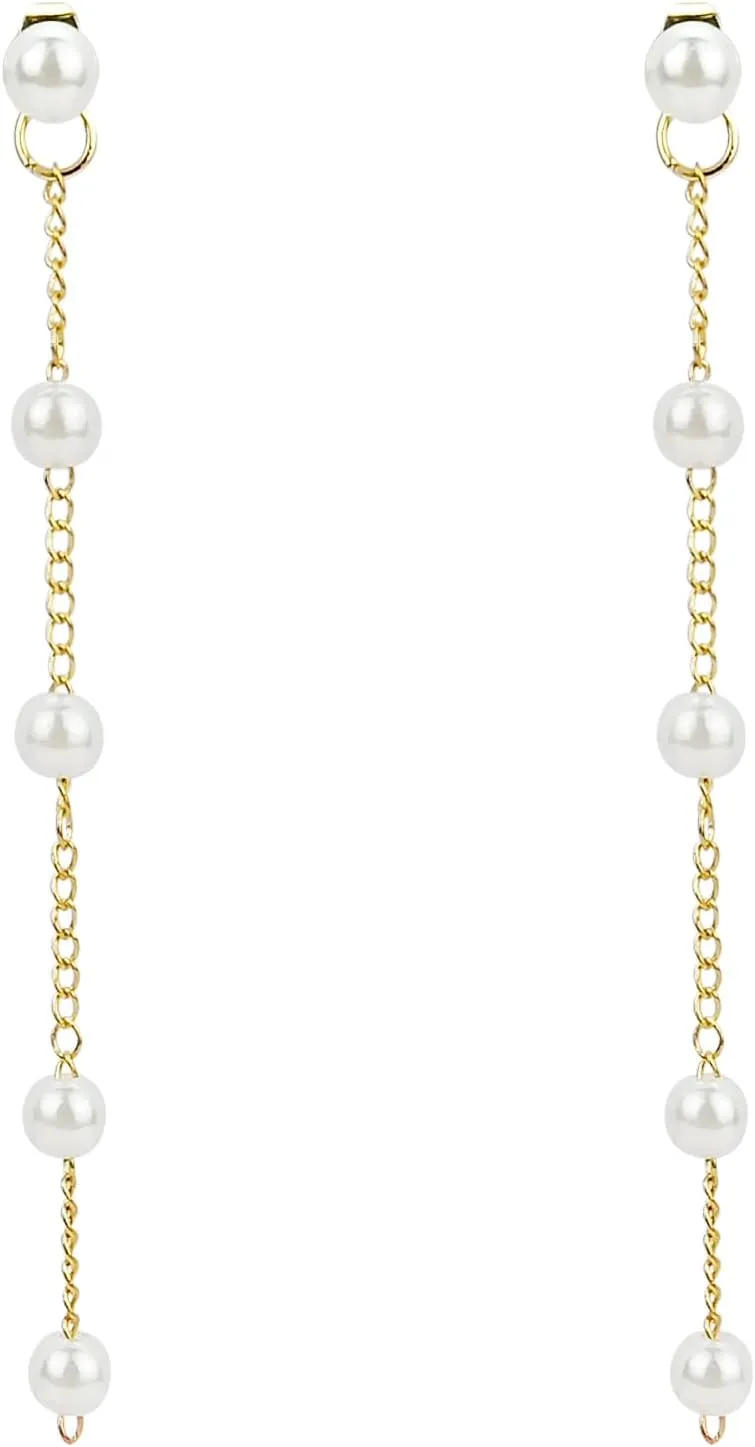14K Gold Plated Long Pearl Drop Dangle Earrings for Women, Tassel Chain Baroque Pearl Wedding Bridal Earrings for Brides Bridesmaids, Prom Jewelry Gifts