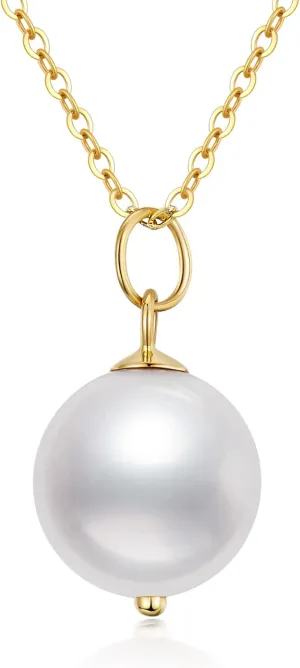 14K Solid Gold Pearl Necklace for Women, Real Gold Freshwater Cultured Single Pearl Pendant Anniversary Jewelry Gifts for Her, Wife, Mom 16"-18"