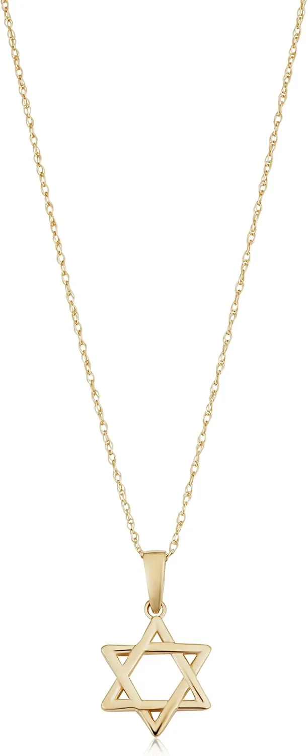 14k Yellow Gold Star of David Pendant Rope Chain Necklace (18 inch)