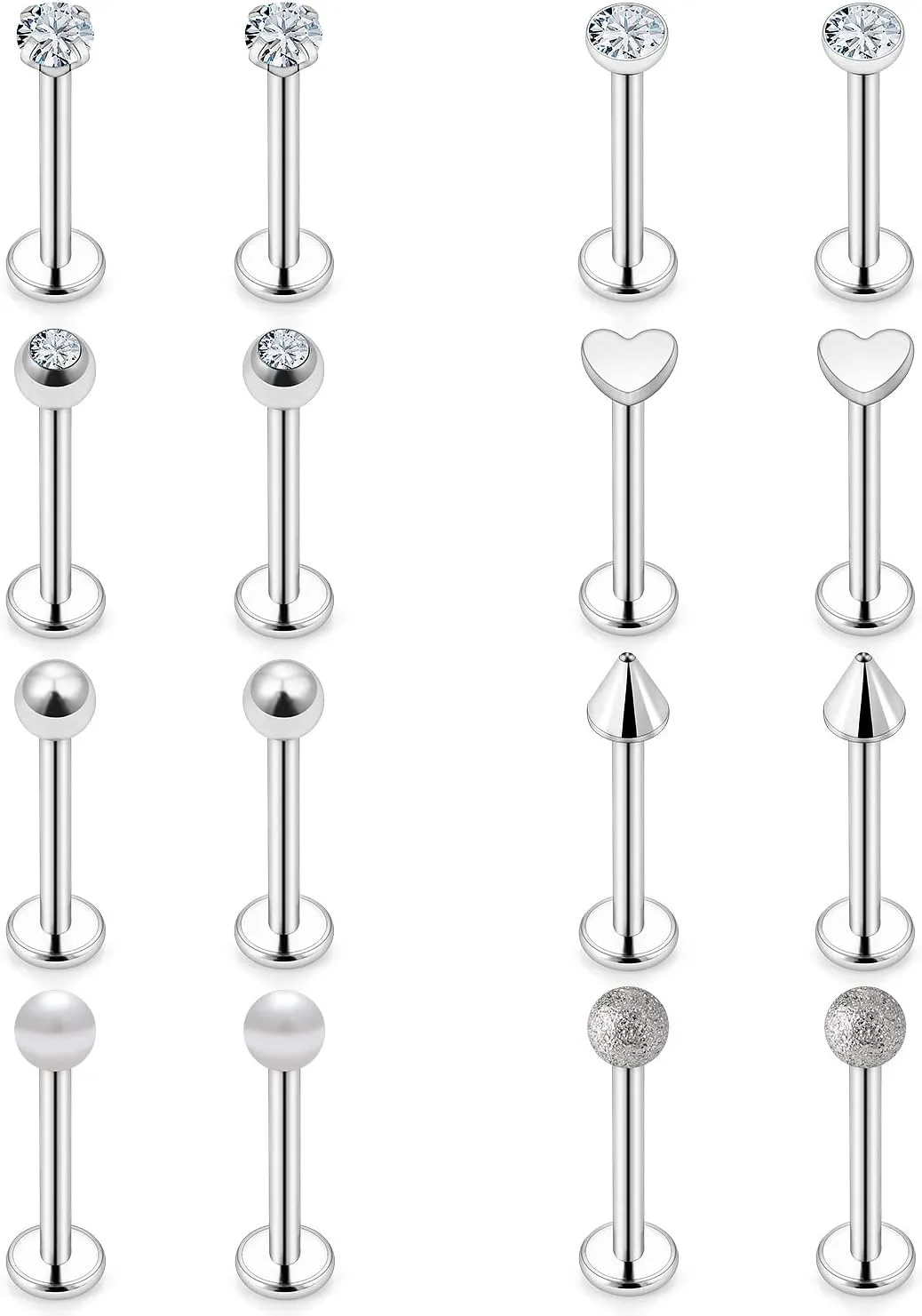 16G Lip Rings for Women Stainless Steel Lip Rings Studs Medusa Labret Monroe Piercing Jewelry Tragus Helix Cartilage Forward Earrings Piercing Jewelry for Men 3mm CZ Diamonds Lip Ring 8 Pairs
