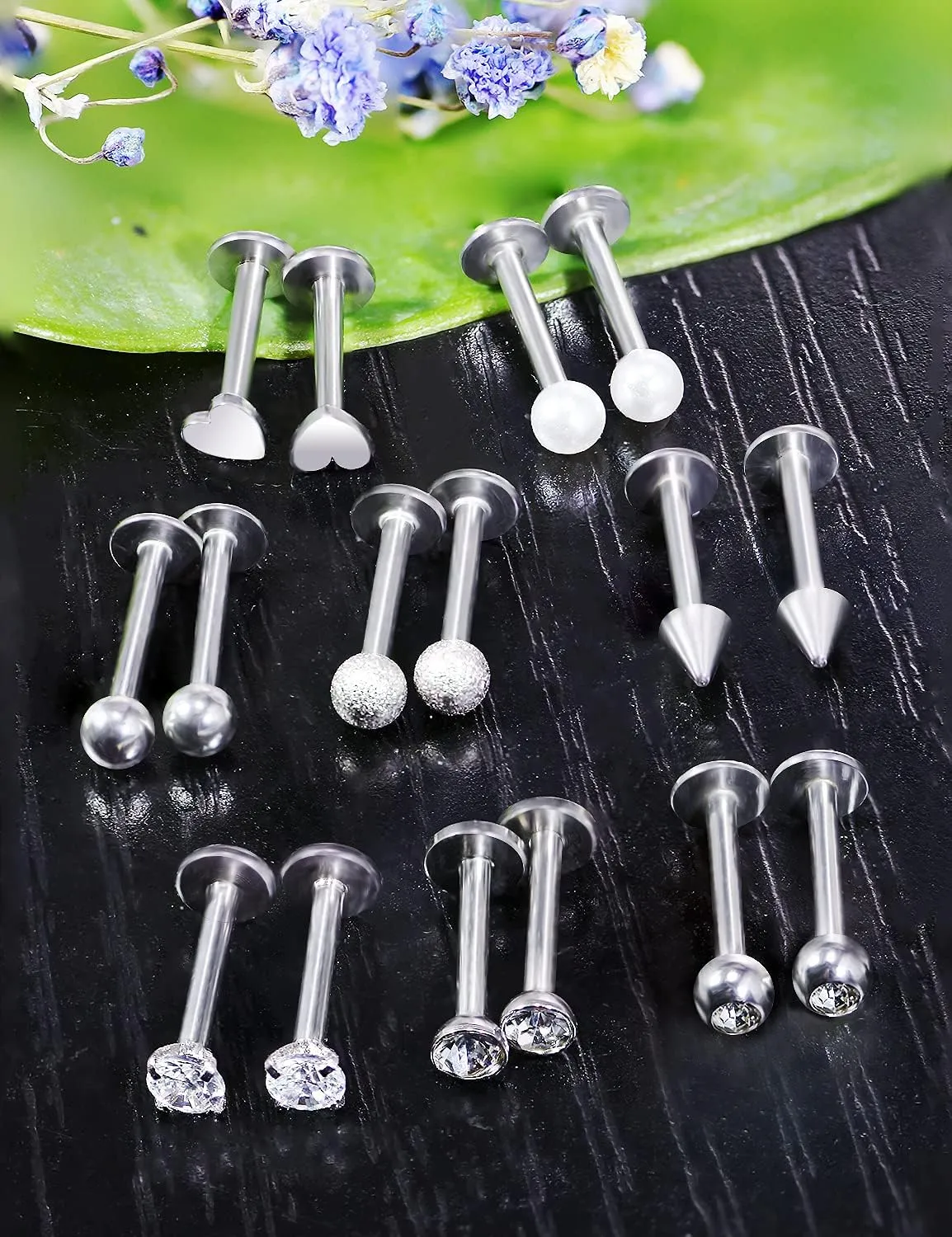 16G Lip Rings for Women Stainless Steel Lip Rings Studs Medusa Labret Monroe Piercing Jewelry Tragus Helix Cartilage Forward Earrings Piercing Jewelry for Men 3mm CZ Diamonds Lip Ring 8 Pairs