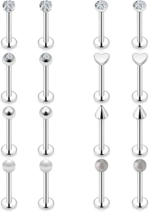 16G Lip Rings for Women Stainless Steel Lip Rings Studs Medusa Labret Monroe Piercing Jewelry Tragus Helix Cartilage Forward Earrings Piercing Jewelry for Men 3mm CZ Diamonds Lip Ring 8 Pairs