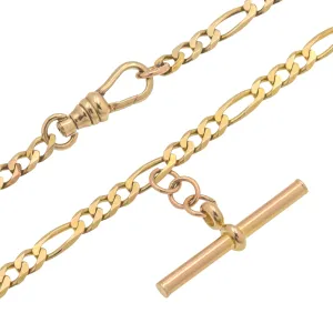 17" 9ct Gold Figaro Albert Chain with T-Bar, 9.6g