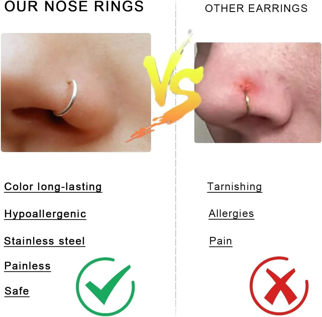 18G/20G Nose Rings Nose Studs L Shape Hypoallergenic Screw Studs Rings 316L Surgical Stainless Steel Body Piercing Jewelry Set for Women Men Cubic Zirconia Size 1.5/2/3mm Gold/Silver