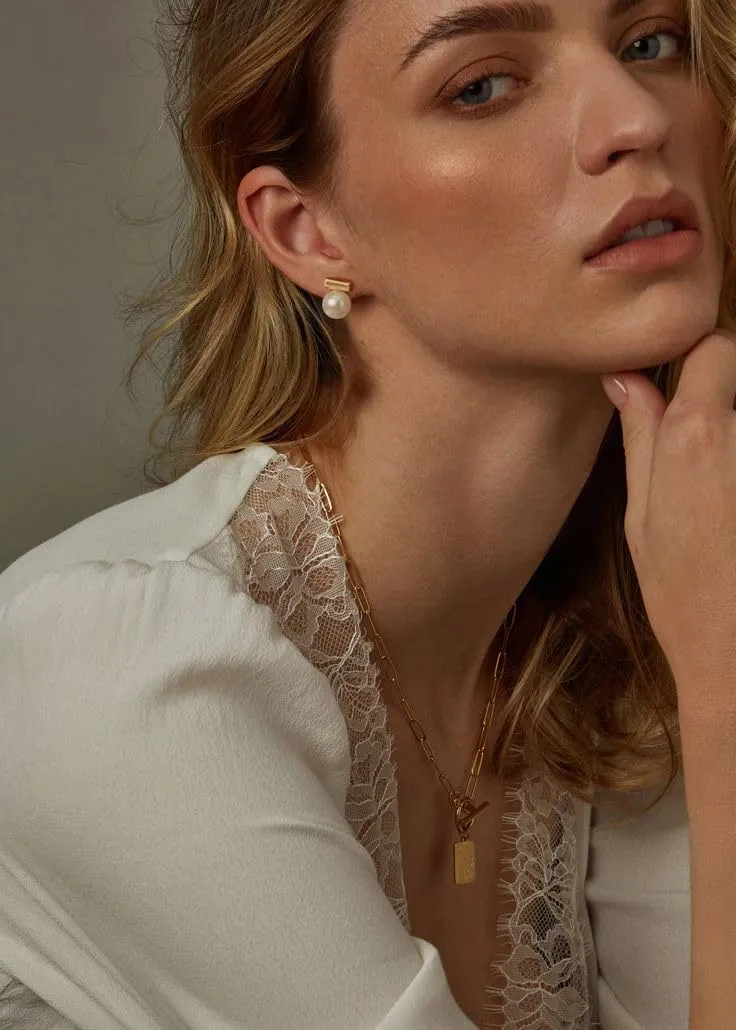 18K Gold Love Knot Stud Earrings for Women Statement Button Pearl Stud Earrings Minimalist Cute Small Post Earring