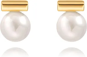 18K Gold Love Knot Stud Earrings for Women Statement Button Pearl Stud Earrings Minimalist Cute Small Post Earring