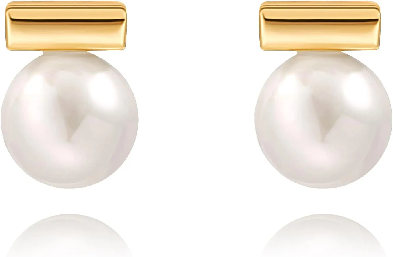 18K Gold Love Knot Stud Earrings for Women Statement Button Pearl Stud Earrings Minimalist Cute Small Post Earring