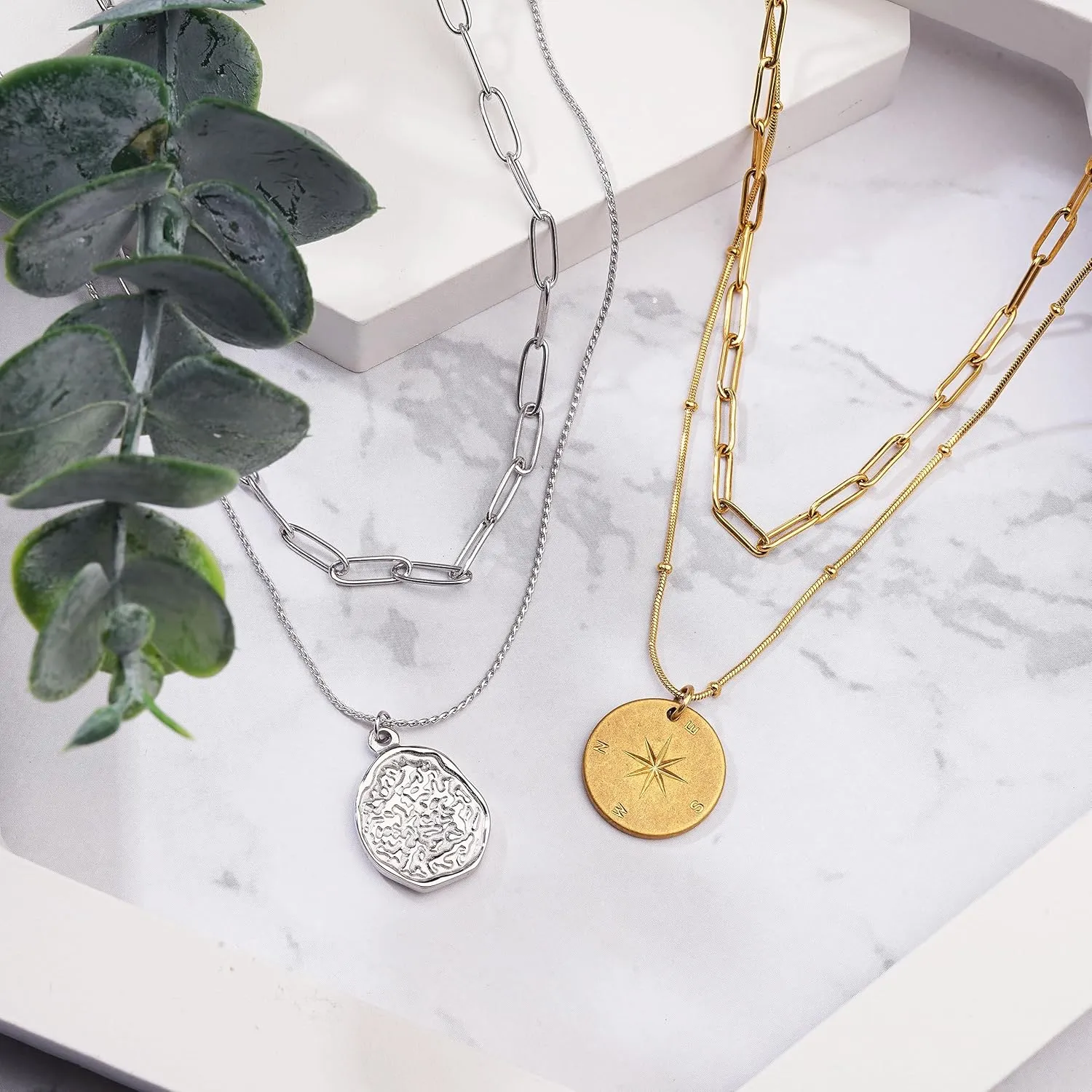 18K Gold Plated Layered Necklaces for Women Gold Coin Medallion Pendant Necklace CZ Drop Y Necklace Adjustable Chain Layering Choker Necklaces for Women Jewelry