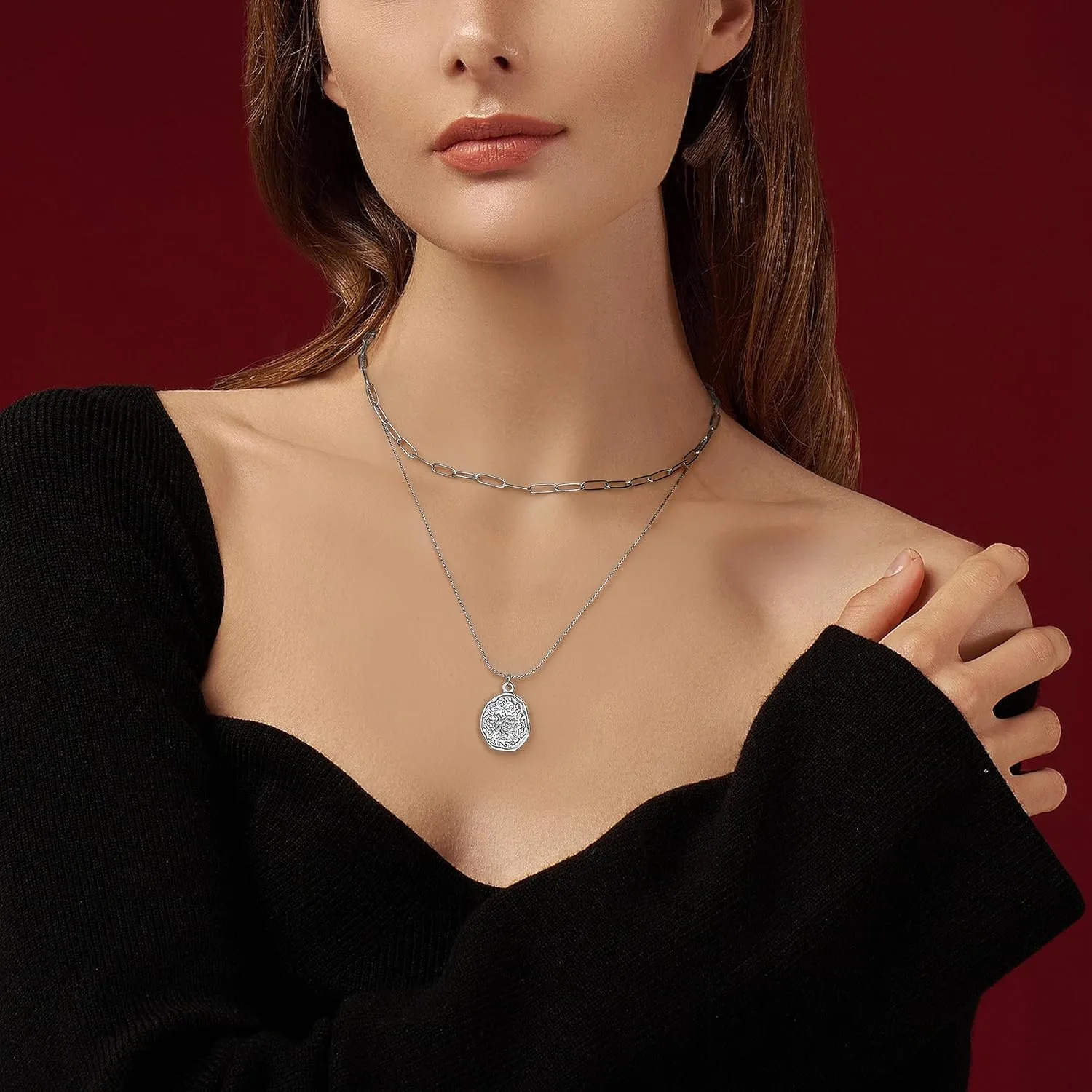 18K Gold Plated Layered Necklaces for Women Gold Coin Medallion Pendant Necklace CZ Drop Y Necklace Adjustable Chain Layering Choker Necklaces for Women Jewelry