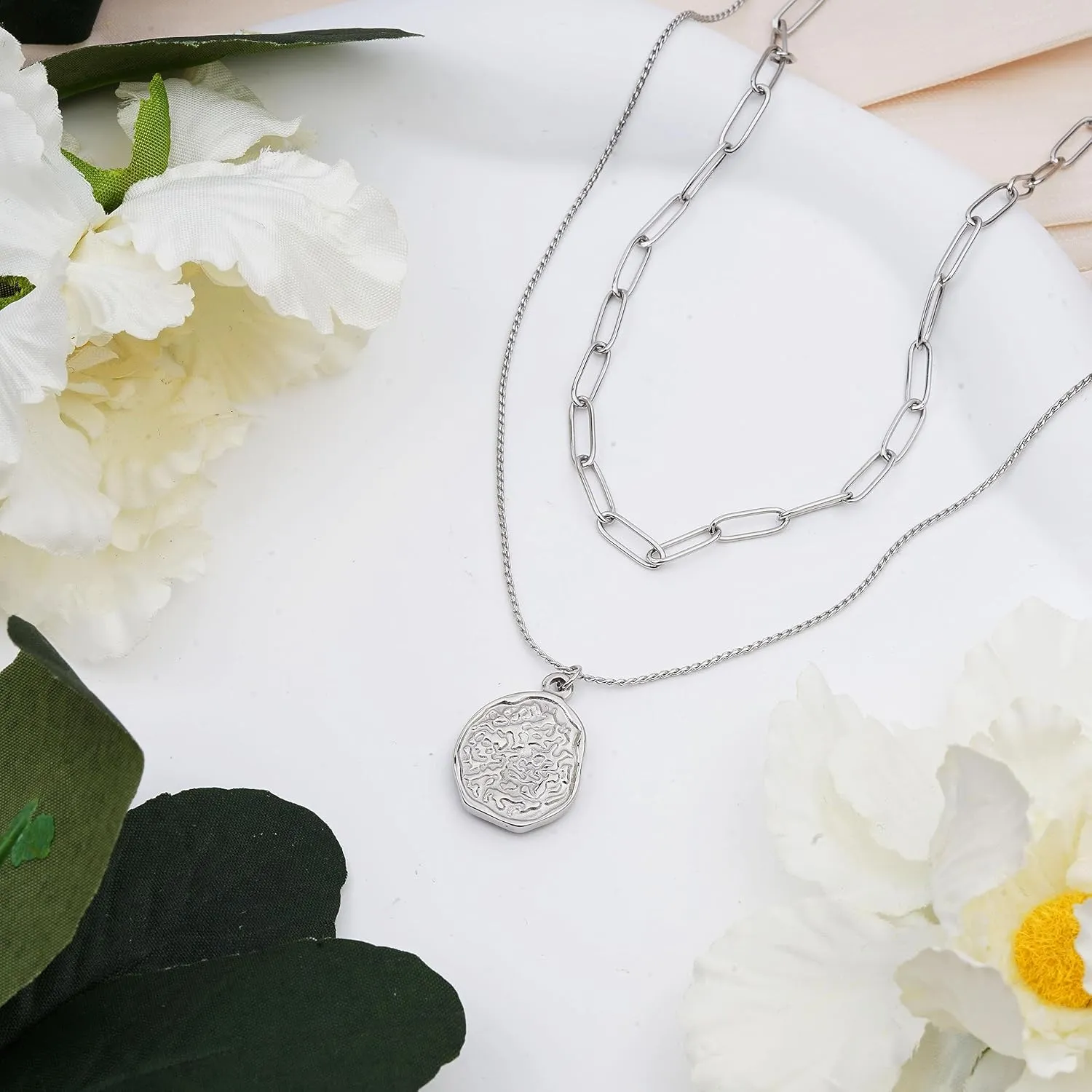 18K Gold Plated Layered Necklaces for Women Gold Coin Medallion Pendant Necklace CZ Drop Y Necklace Adjustable Chain Layering Choker Necklaces for Women Jewelry