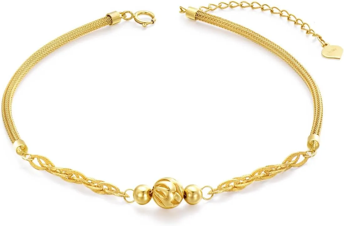 18K Solid Gold Mesh-link Chain Anklets for Women, 2.4mm Gold Italian Durable Chain Ankle Bracelet with Lobster Claw Jewelry Anniversary Birthday Jewelry Gift for Her 8"-10"