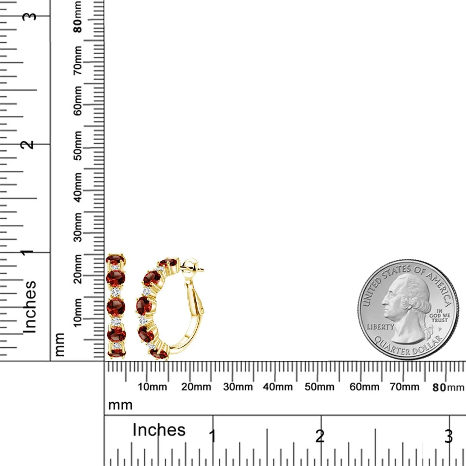 18K Yellow Gold Plated Silver Gemstone Birthstone and Lab Grown Diamond Hoop Earrings for Women | Round Cut 4MM and 1.9MM Stones | 1 Inch Diameter Hoops | Fine Jewelry for Her Mom Wife Women