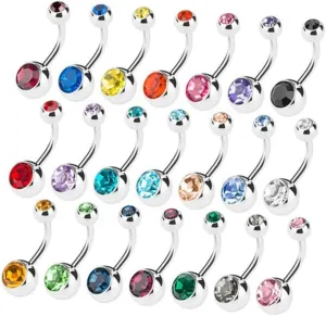 1Bag Random Color Stainless Steel Round Ball Navel Rings Body Piercing Jewelry for Women Durable Skin Friendly Belly Button Jewelry for Everyday Wear