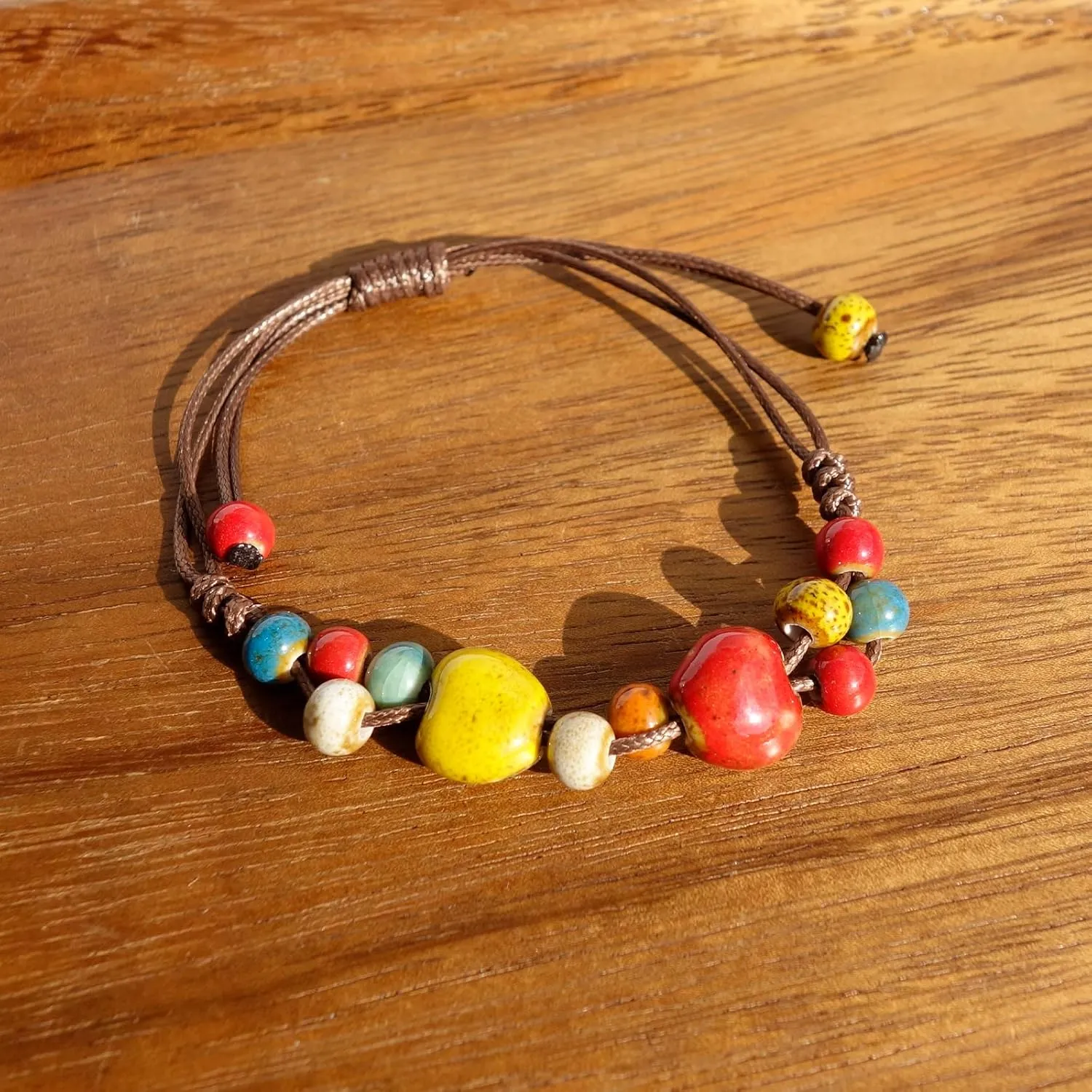 2 Handmade Green Boho Bracelets for Women, Bohemian Ceramic Beads Bracelets for Friends, Trendy Porcelain Stone Beaded Bracelets for Sisters