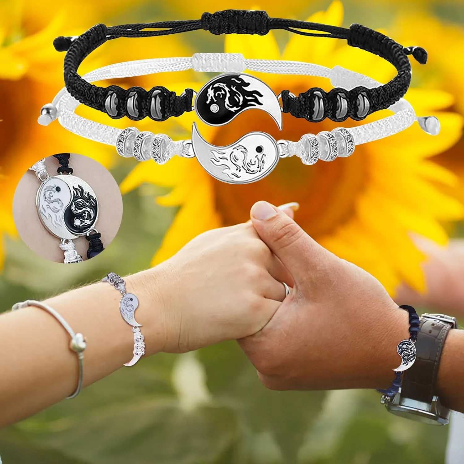 2 Matching Yin And Yangs Adjustable Rope Bracelets, Forever Bracelets For Couples, Valentines Bracelets, Bracelets For Friendship Relationship Boyfriend Girlfriend Valentine'S Day Gift