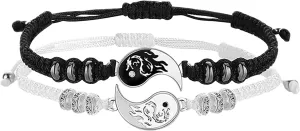 2 Matching Yin And Yangs Adjustable Rope Bracelets, Forever Bracelets For Couples, Valentines Bracelets, Bracelets For Friendship Relationship Boyfriend Girlfriend Valentine'S Day Gift