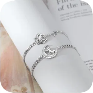 2 Pcs Couples Bracelets Matching Bracelets Adjustable Connecting Bracelets SetInspirational Adjustable Bracelet Graduation Gift for Her,S925 Silver Friendship Beads Bracelet(2)