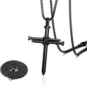2 PCS Nail Cross Pendant for Men, Stainless Steel Christian Religious Cross Pendant Decoration, Auto Rearview Mirror Hanging Ornament Decor for Men Women, Car Accessories (Black)