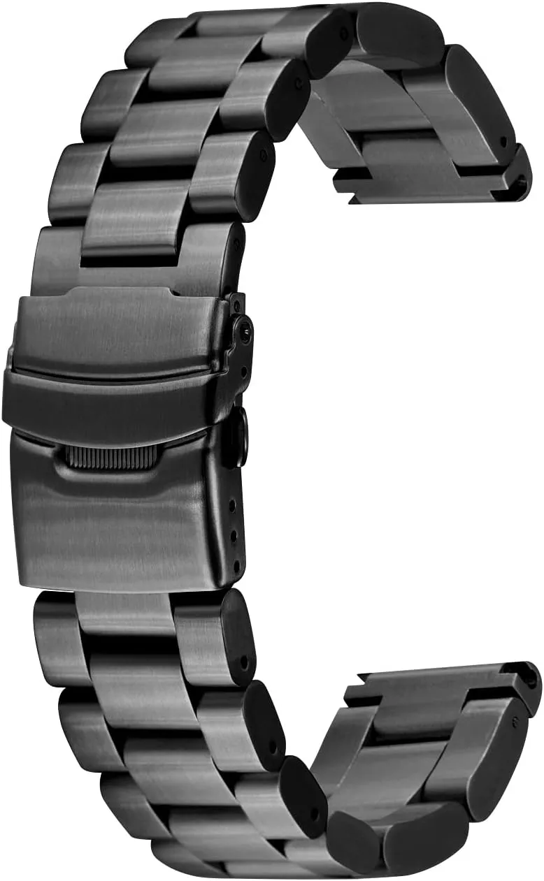 22mm 24mm 26mm Black Silver Super Thick 5.5mm Average Brushed Stainless Steel Straight Ends Watch Band for Men Diver Double Lock Buckle