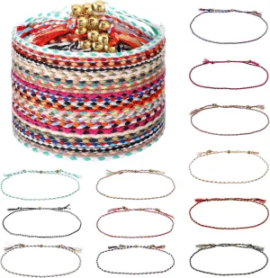 24Pcs Woven Wrap Friendship Bracelets, Handmade Woven Bracelet, Adjustable Colorful Braided Bracelets for Women Men, String for Bracelet