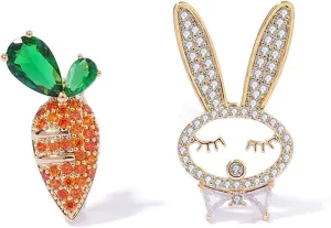 2pack Cute Bunny Brooch, Personality Trend Suit Small Collar pin, Crystal Carrot Brooch pin, Ladies and Girls Accessories Ladies Elegant Brooch