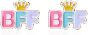2PCS Bff Crown Friendship Brooch Pins Set for Women Funny Cute Cartoon Enamel Lapel Badge for Backpacks Badge Hat Dress Xmas Birthday Costume Best Friends Jewelry Gifts Bestie Sister Daughter