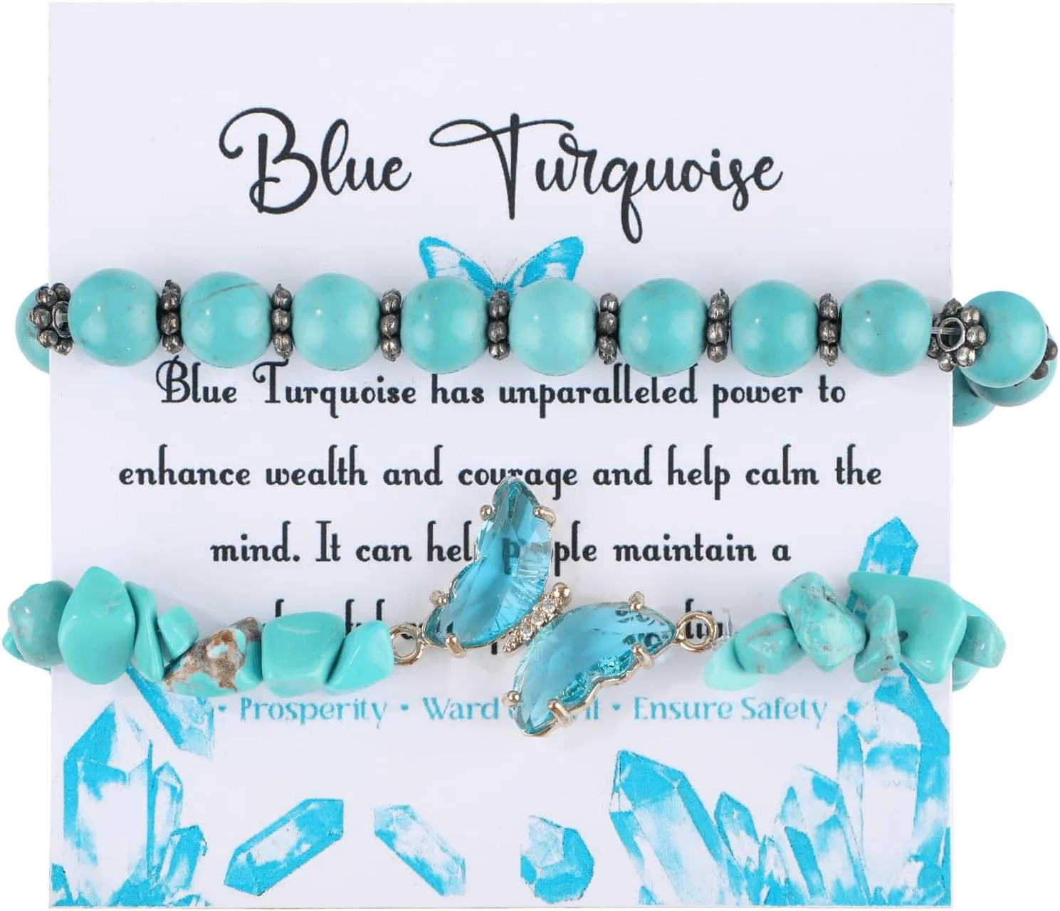 2pcs Bracelets for Women Men, 0.3 Inch Diameter Bracelets Stones and Crystals Elastic Stone Bracelet Bead Bracelets for Valentines Day Birthday Gift