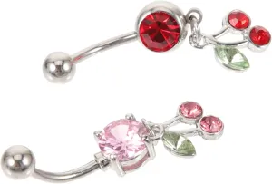 2Pcs Cherry Belly Button Rings Fruit Inspired Body Jewelry for Women Belly Button Piercings present for Mother Day Birthdays and