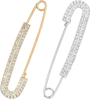 2Pcs Safety Pin Brooch Decorative Pins for Clothing Rhinestone Safety Pins Decorative For Clothing Safety Pin Brooch Sweater Shawl Clips Vintage Women Skirts Scarf Accessories