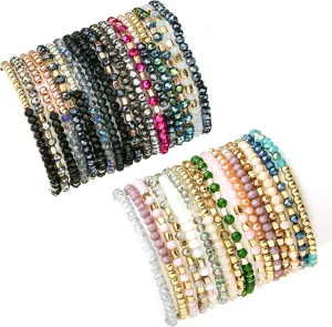 35Pcs Delicate Boho Beaded Bracelets Multi Layer Versatile Statement Bracelets Stackable stretch Cuff Sparkly Glass Crystal Beads bracelets