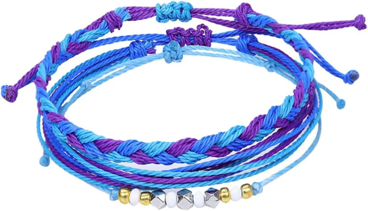3pcs Fashion Hand Woven Bracelet Mixed Color Seashell Bangle Waxed Thread Wrist Strap for Parties Travel Daily Wear Unique Handmade Jewelry for