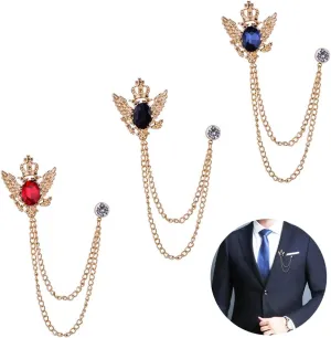 3PCS Men's Brooch Suit Pin Badge with Chains Buckle Chain Collar Lapel for Men Shirt Decoration Metal Clips Women Tuxedo Tie Hat Scarf