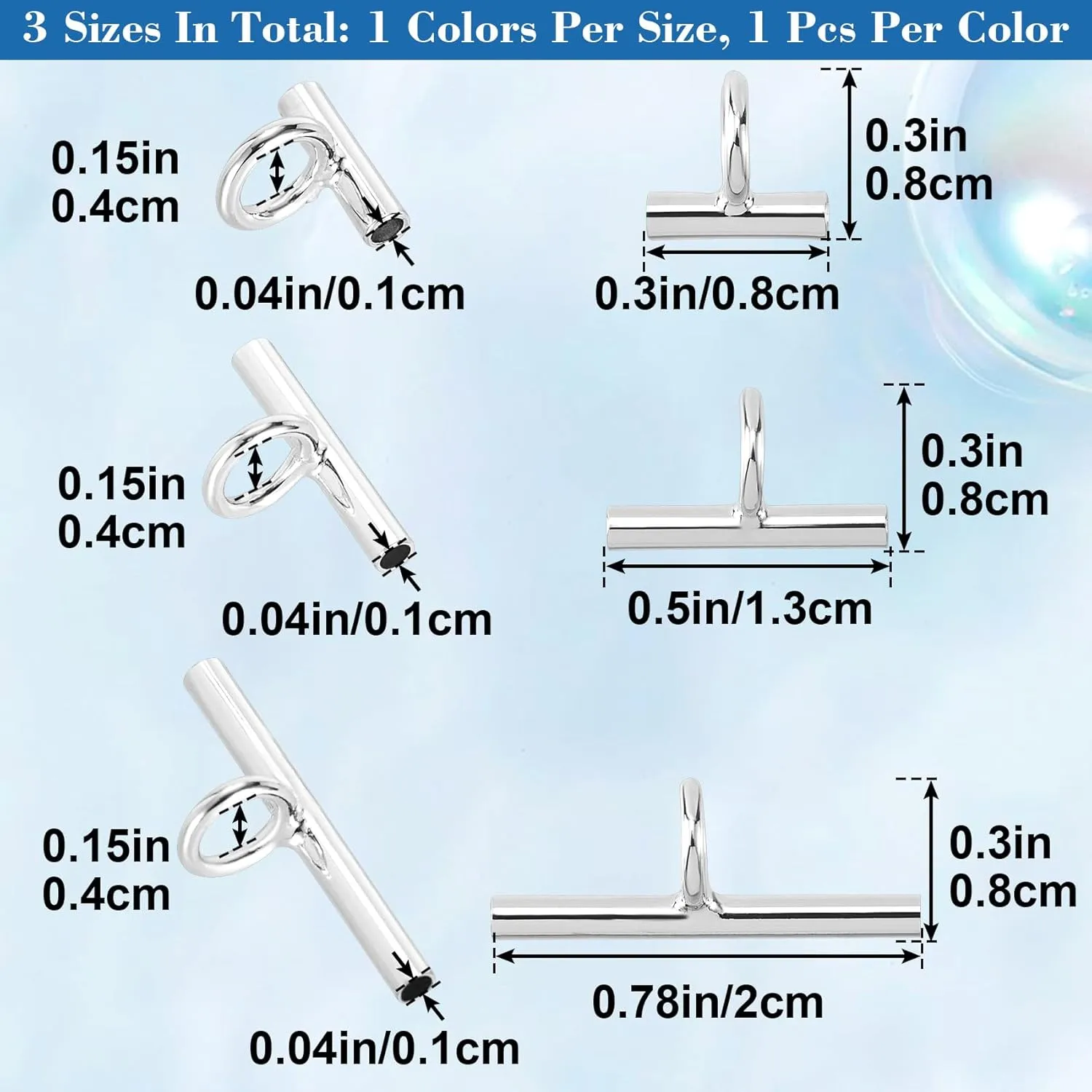 3PCS Pin to Pendant Converters, Brass Brooch Necklace Adapter, Metal Brooch Pin Converter to Pendant for DIY Jewelry Making, Crafts Accessories - Silver (8 mm, 13 mm, 20 mm)