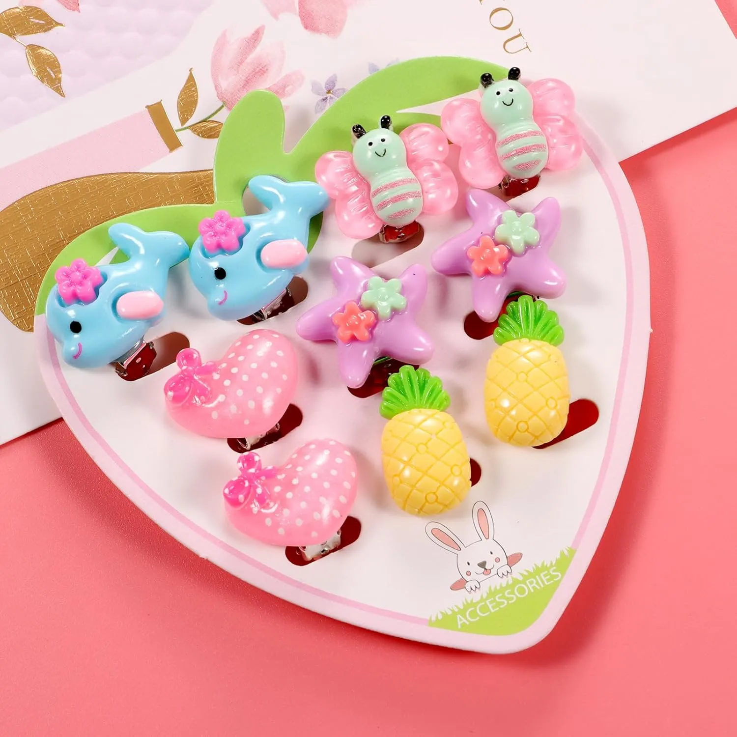 40 Pairs Cartoon Clip On Earrings Pack,Cute Adjustable Copper U-Shaped Non-Piercing Ear Clips, Lightweight Plastic Clip-On Earring Jewelry Gifts, ST Patricks Day Earings Easter Christmas Gift