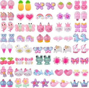 40 Pairs Cartoon Clip On Earrings Pack,Cute Adjustable Copper U-Shaped Non-Piercing Ear Clips, Lightweight Plastic Clip-On Earring Jewelry Gifts, ST Patricks Day Earings Easter Christmas Gift