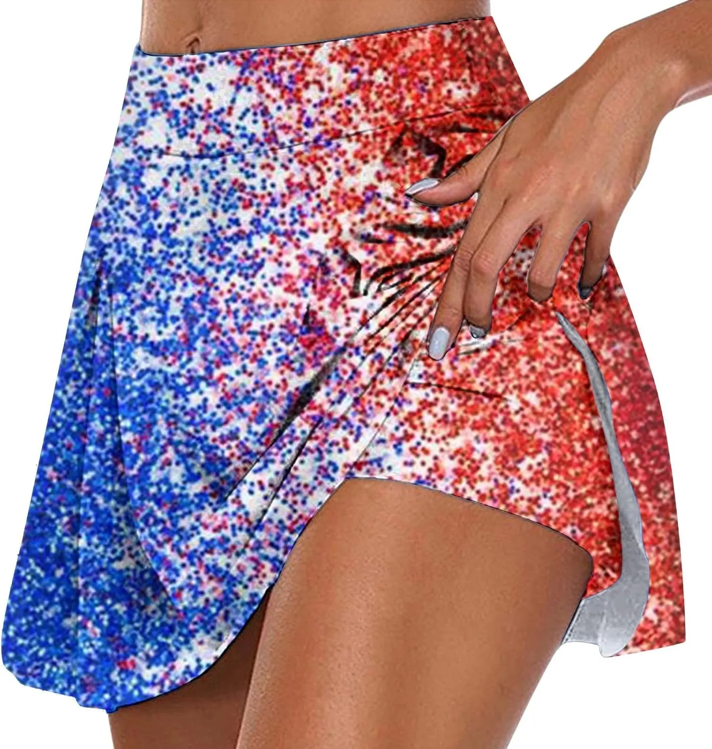 4th of July Skort Patriotic Skirts for Women merican Flag Tennis Skorts with High Waisted Flowy Summer Sport Skorts